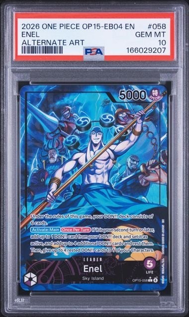 Graded 2026 One Piece Enel #058 OP15 EB04 EN Alternate Art TCG PSA 10