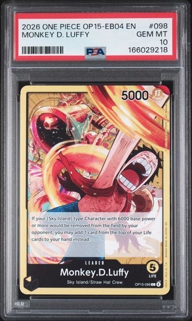 Graded 2026 One Piece Monkey D. Luffy #098 OP15 EB04 EN TCG PSA 10 Gem Mint