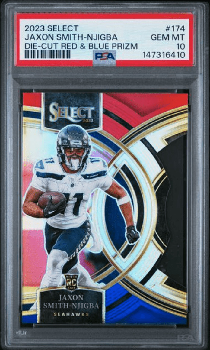 Graded 2023 Select Jaxon Smith Njigba #174 Red & Blue Rookie RC Card PSA 10
