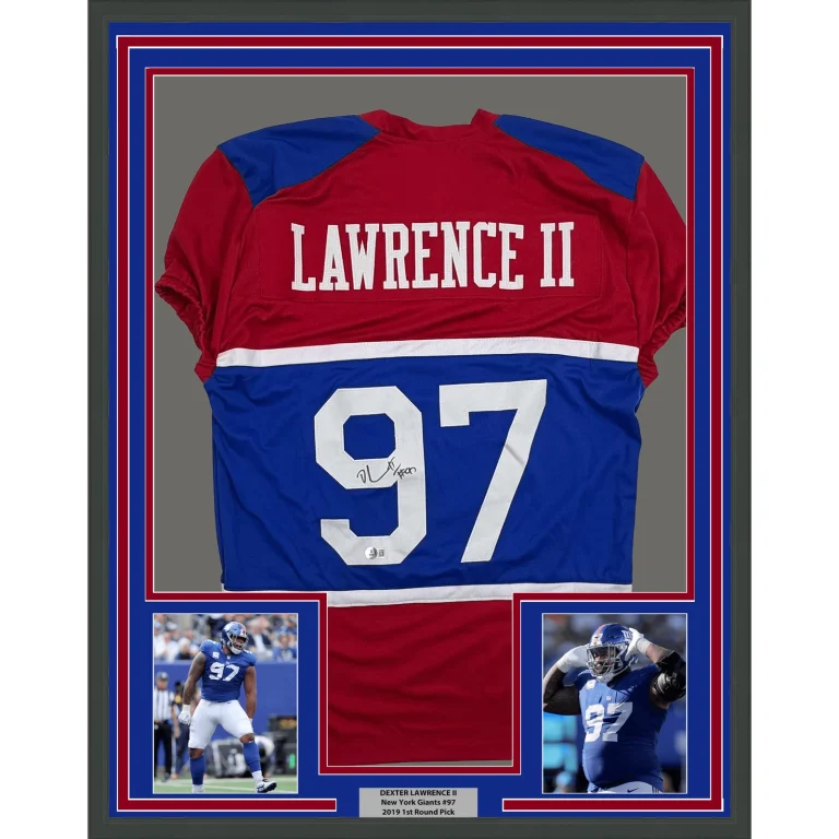 Framed Signed Dexter Lawrence New York Century Red Pro Cut Jersey BAS COA