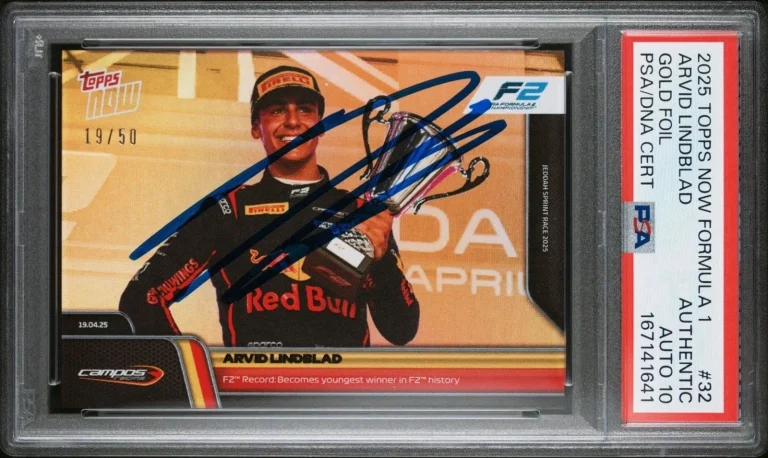 2025 Topps Now F1 #32 Arvid Lindblad Signed Gold Foil Rookie Card PSA AUTO 10 RC