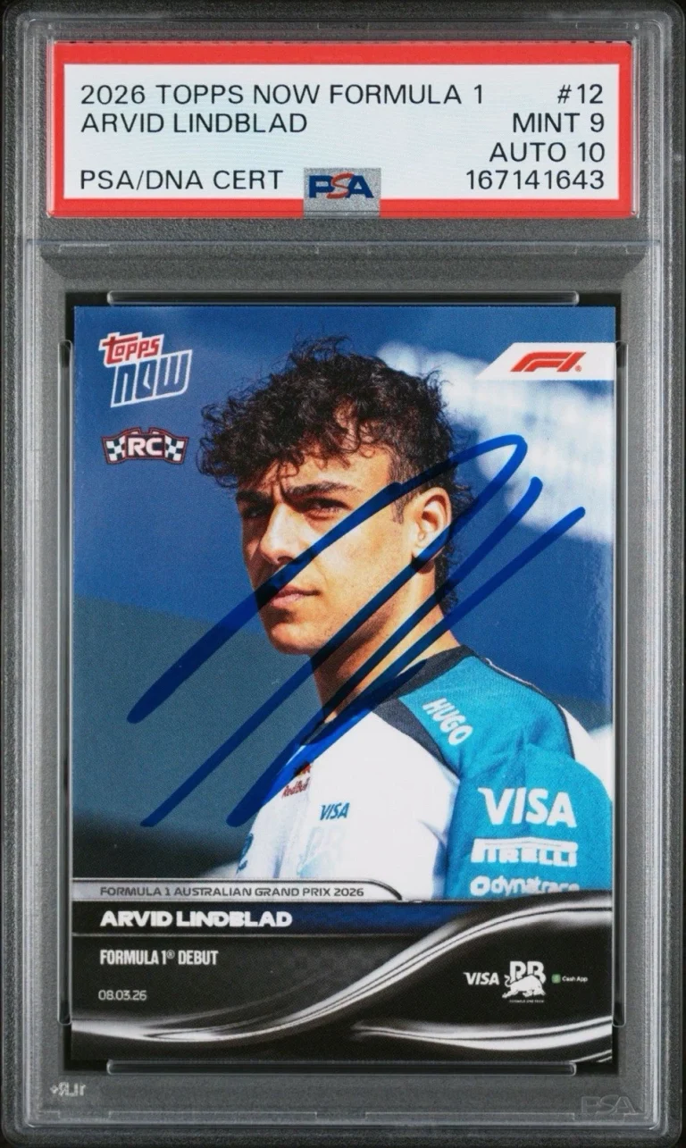 2026 Topps Now F1 #12 Arvid Lindblad Signed F1 DEBUT Rookie Card PSA 9/AUTO 10