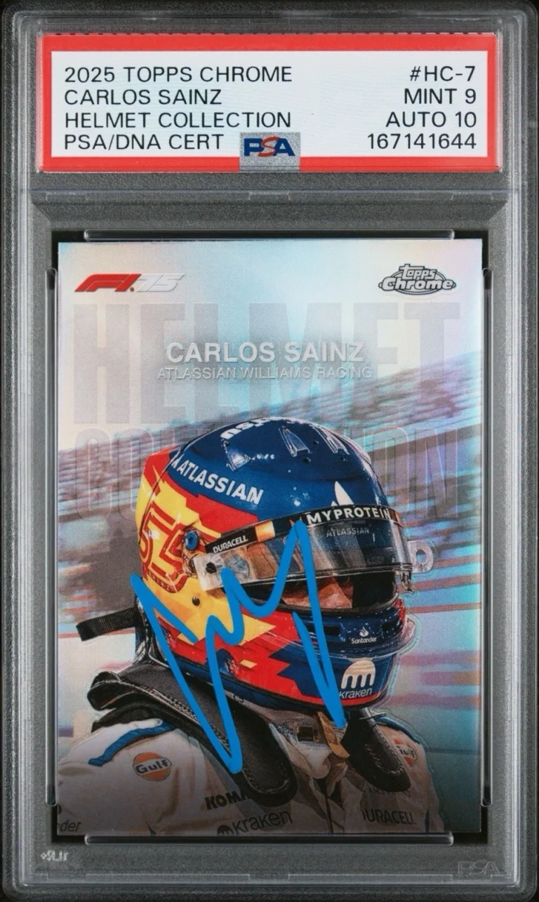 2025 Topps Chrome F1 #HC-7 Carlos Sainz Signed Helmet Card PSA MINT 9/AUTO 10
