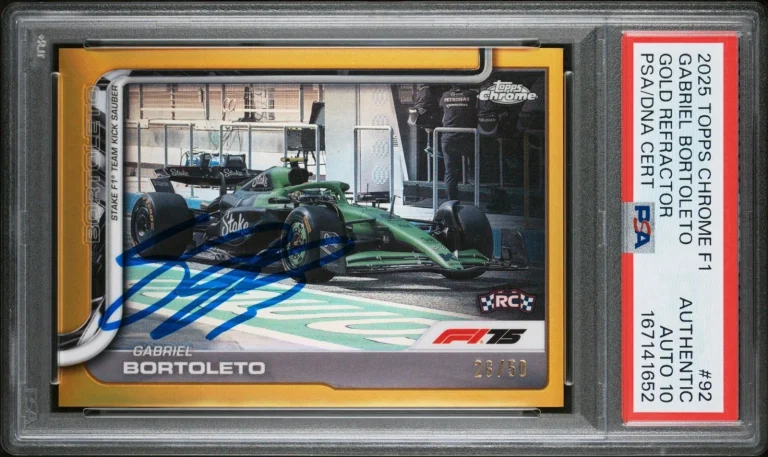 2025 Topps Chrome F1 #92 Gabriel Bortoleto Gold Refractor /50 PSA AUTO 10 RC