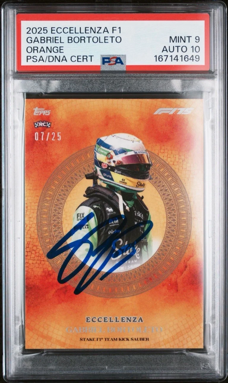 2025 Eccellenza F1 Gabriel Bortoleto Signed Orange Rookie /25 PSA 9/AUTO 10 RC