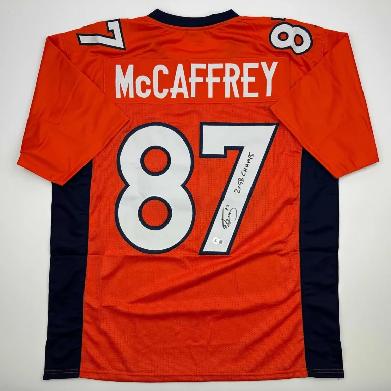 Autographed/Signed Ed McCaffrey 2x SB Champs Denver Orange Jersey BAS COA