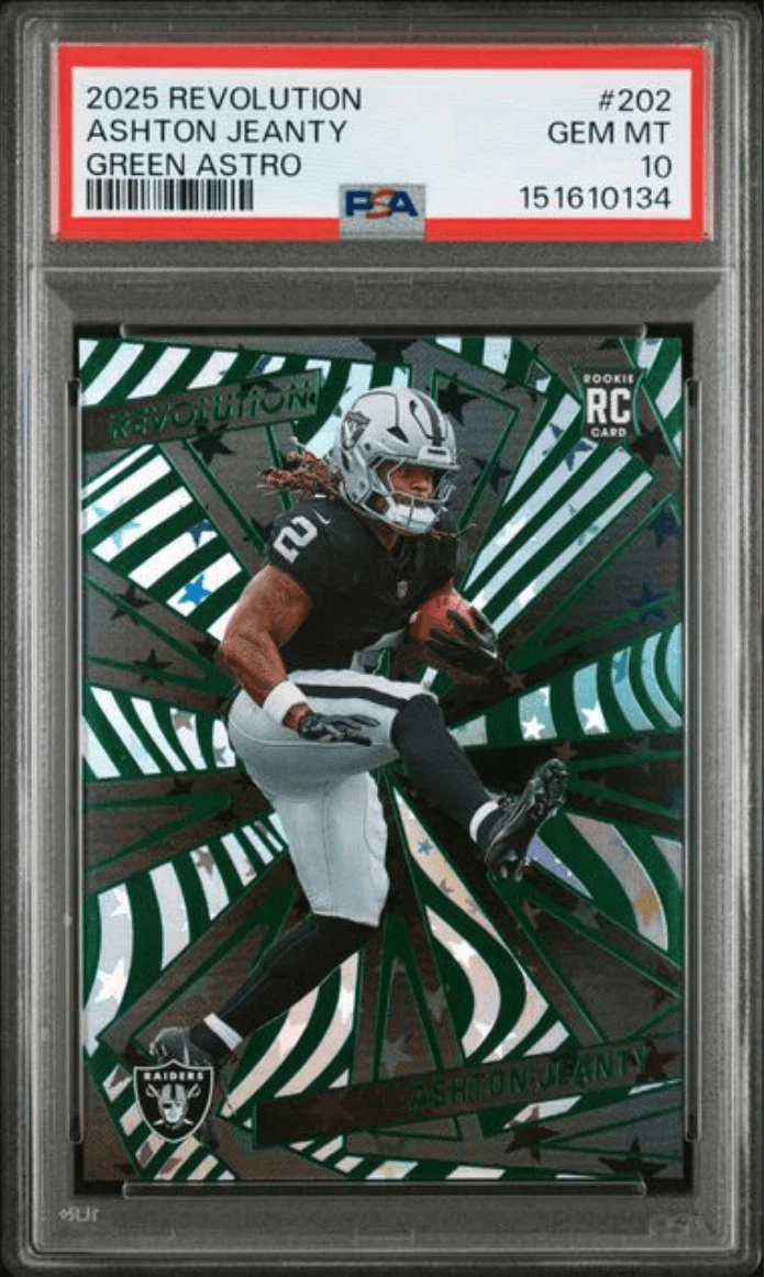 Graded 2025 Revolution Ashton Jeanty #202 Green Astro /699 RC Card PSA 10