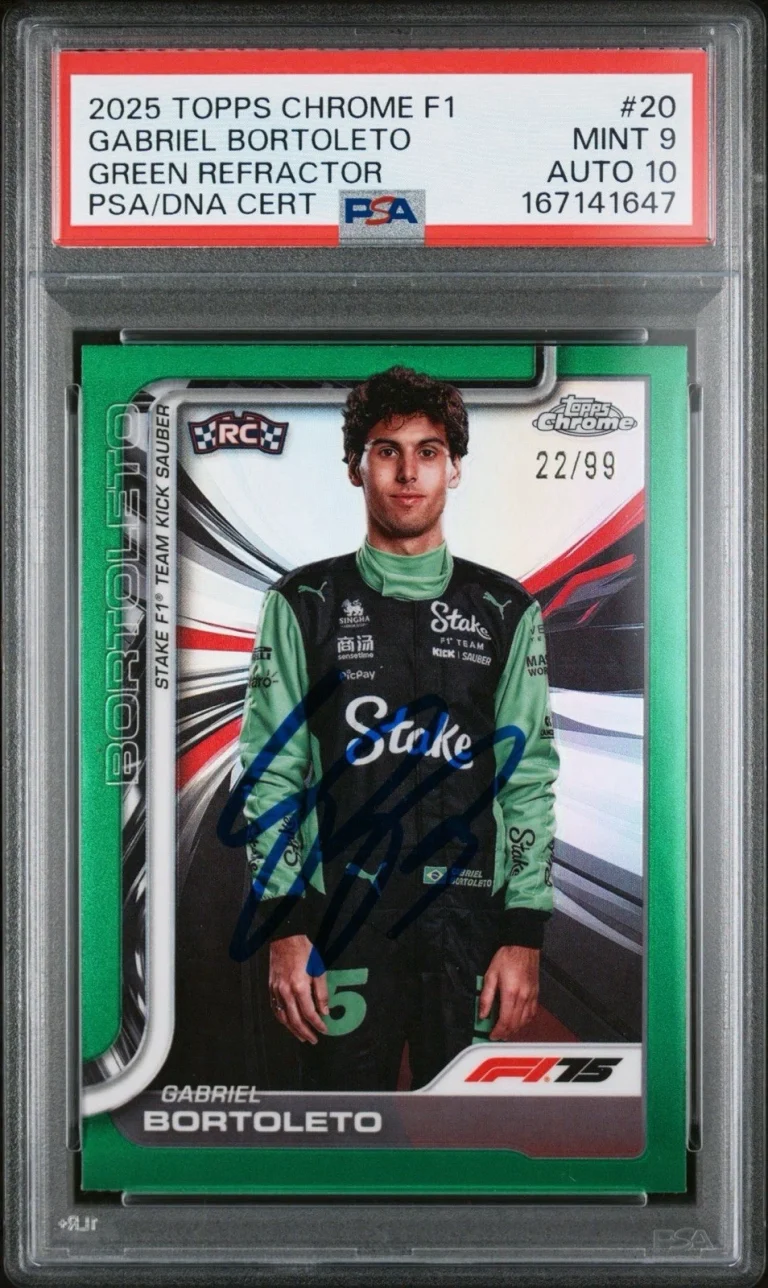 2025 Topps Chrome F1 Gabriel Bortoleto Signed Green Refractor /99 PSA 9/AUTO 10