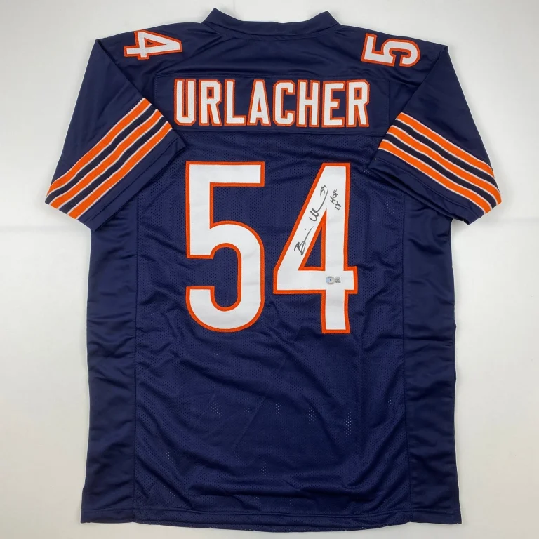 Autographed/Signed Brian Urlacher HOF 18 Chicago Blue Jersey Beckett COA