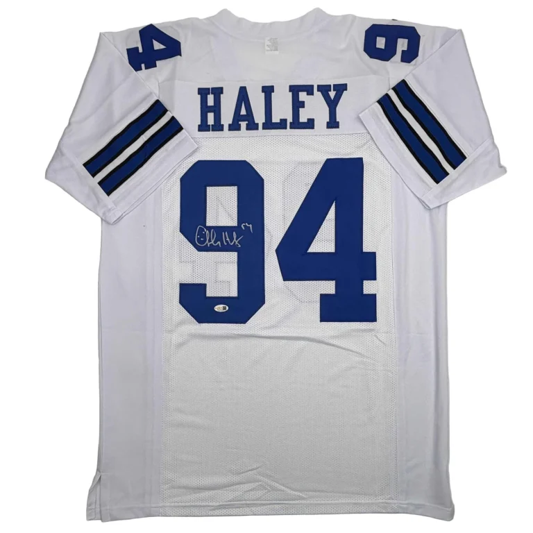 Autographed/Signed CHARLES HALEY Dallas White Football Jersey JSA COA Auto