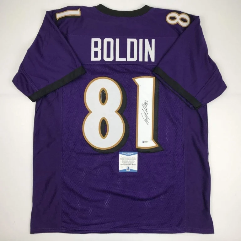 Autographed/Signed ANQUAN BOLDIN Baltimore Purple Jersey Beckett COA
