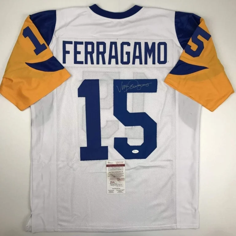 Autographed/Signed Vince Ferragamo Los Angeles LA White Jersey JSA COA