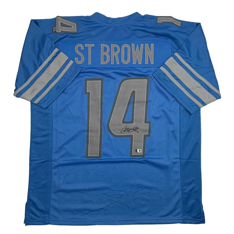 Autographed/Signed Amon-Ra St. Brown Detroit Blue Jersey Beckett BAS COA