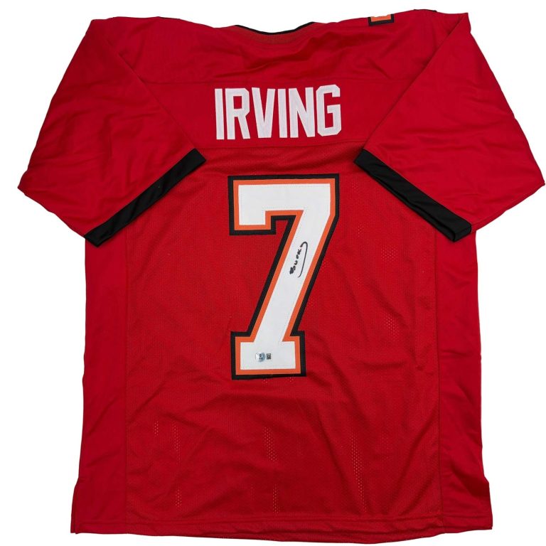 Autographed/Signed Bucky Irving Tampa Bay Red Jersey Beckett BAS COA