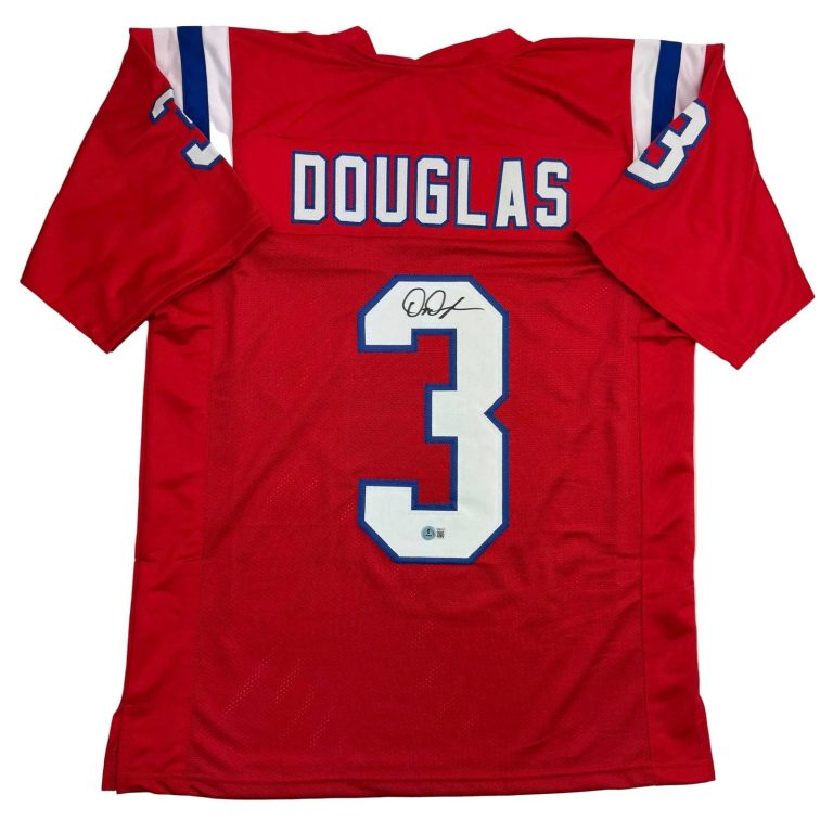 Autographed/Signed DeMario Douglass New England Red Jersey Beckett BAS COA
