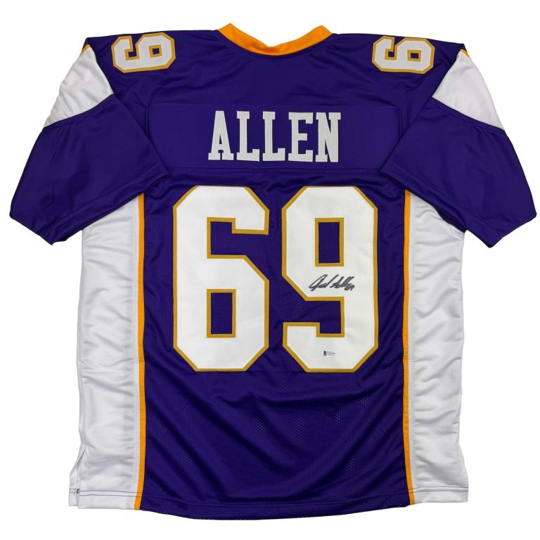 Autographed/Signed Jared Allen Minnesota Purple Jersey Beckett BAS COA