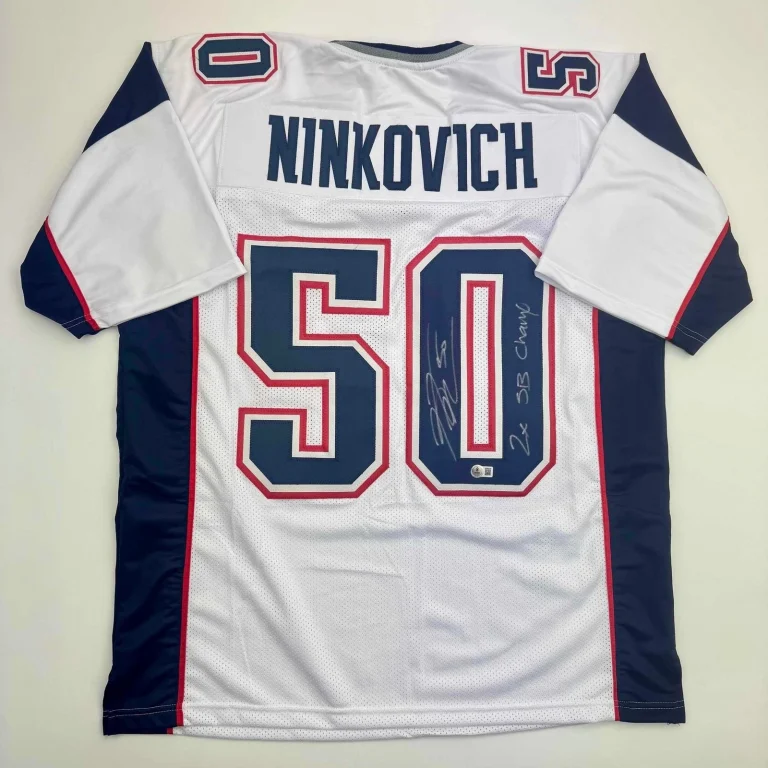 Autographed/Signed Rob Ninkovich 2x SB New England White Jersey Beckett COA