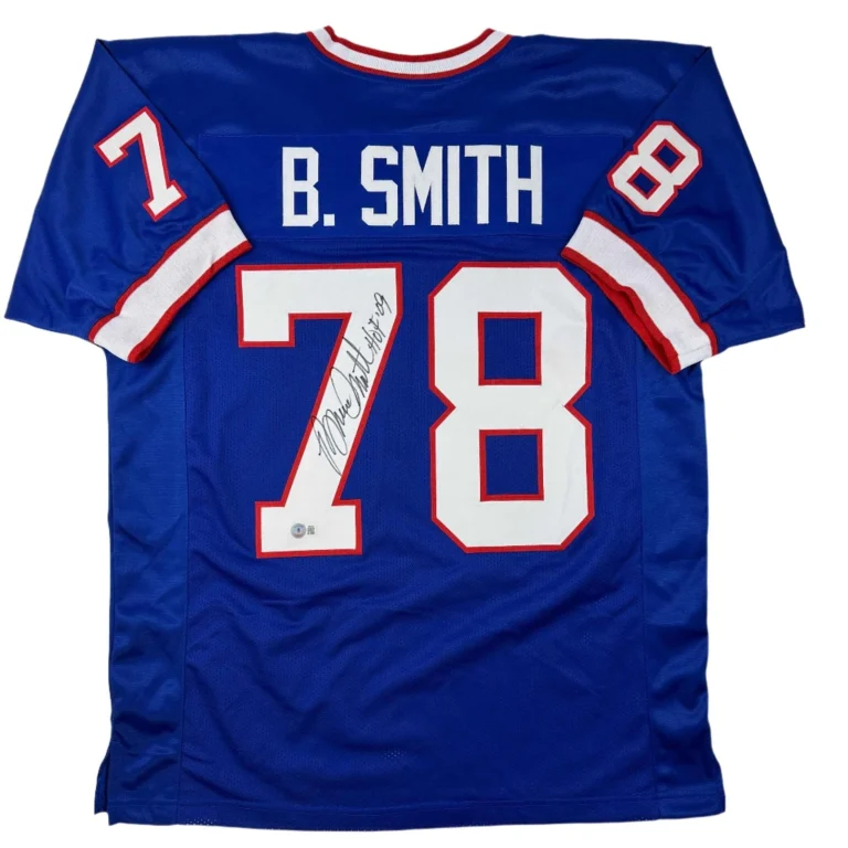 Autographed/Signed Bruce Smith HOF 09 Buffalo Blue Jersey Beckett COA
