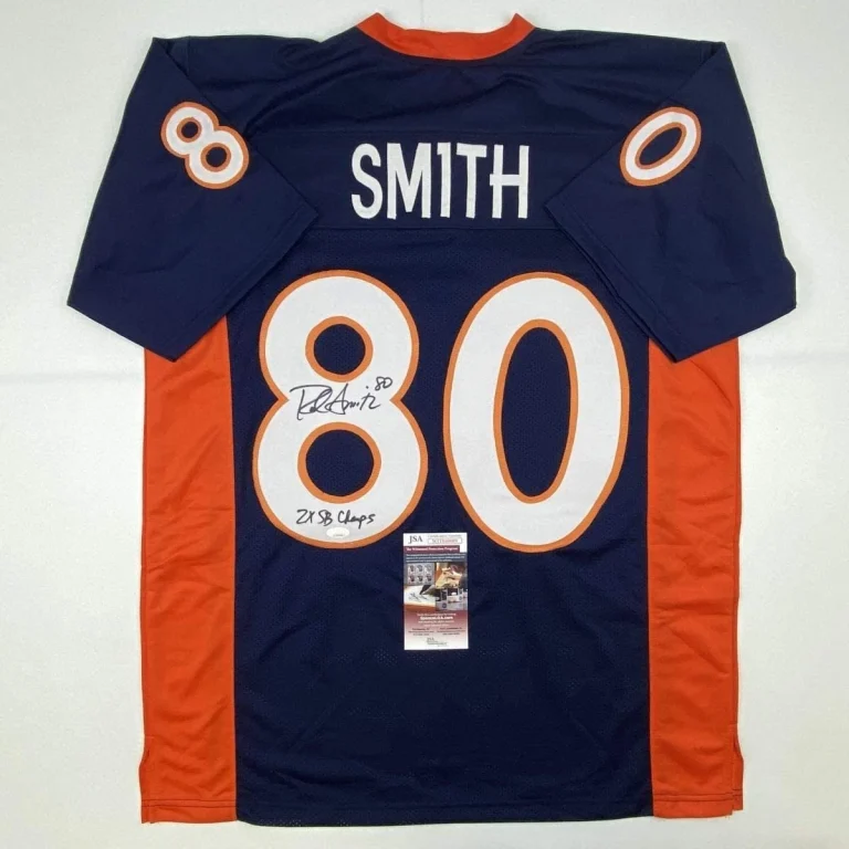 Autographed/Signed Rod Smith 2x SB Champ Denver Blue Jersey JSA COA