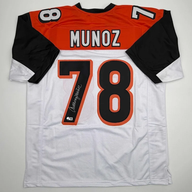 Autographed/Signed Anthony Munoz Cincinnati White Jersey Beckett BAS COA