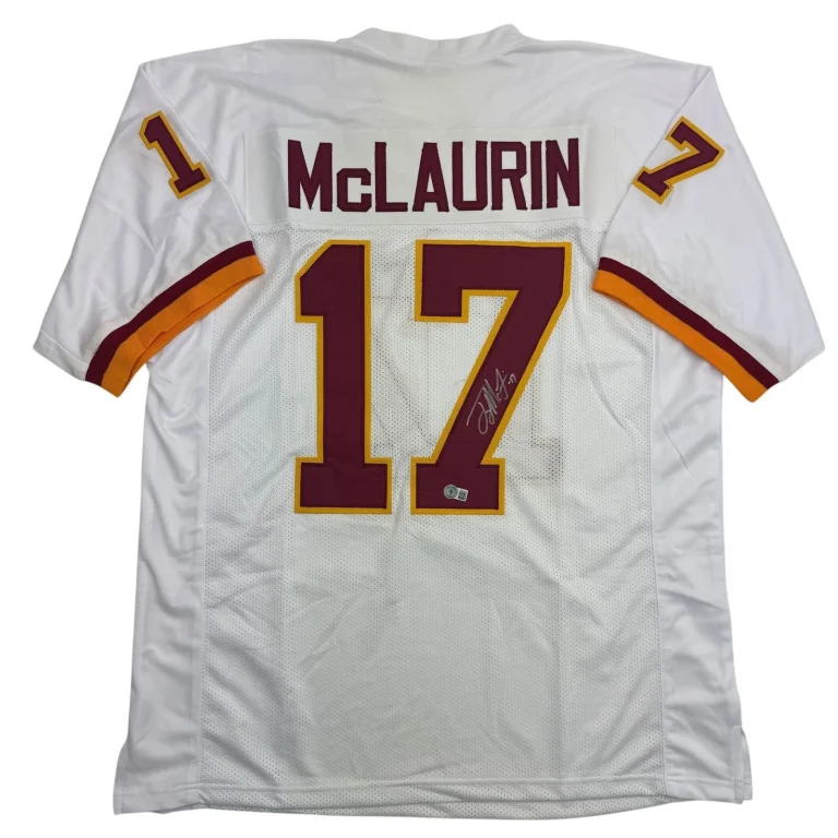 Autographed/Signed Terry McLaurin Washington White Retro Jersey Beckett COA