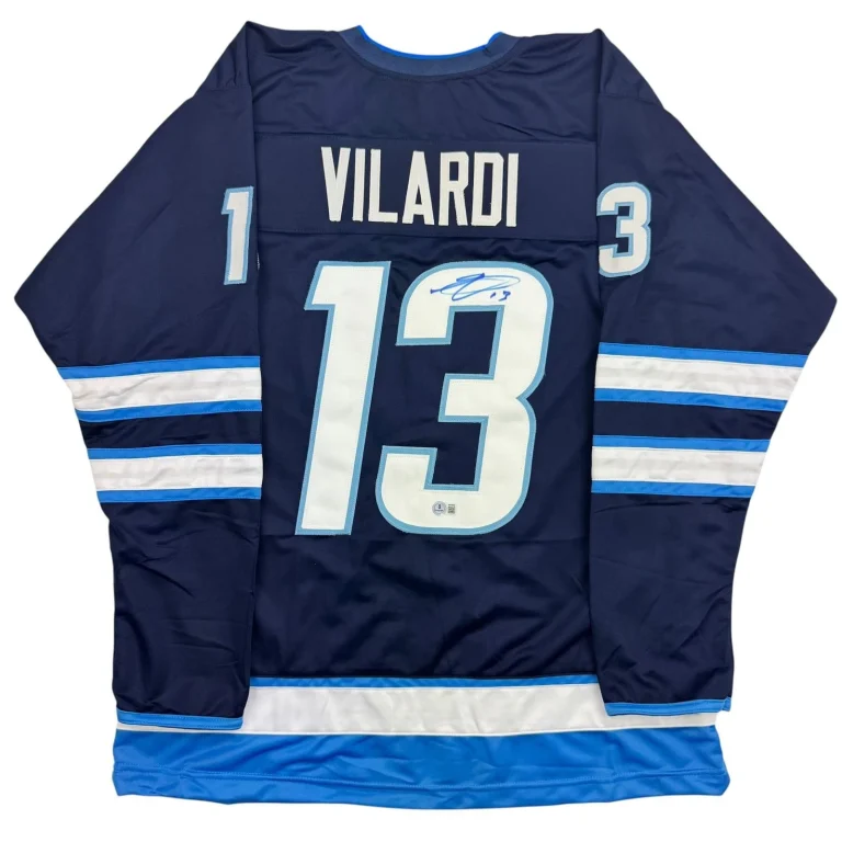 Autographed/Signed Gabriel Vilardi Winnipeg Blue Jersey Beckett BAS COA