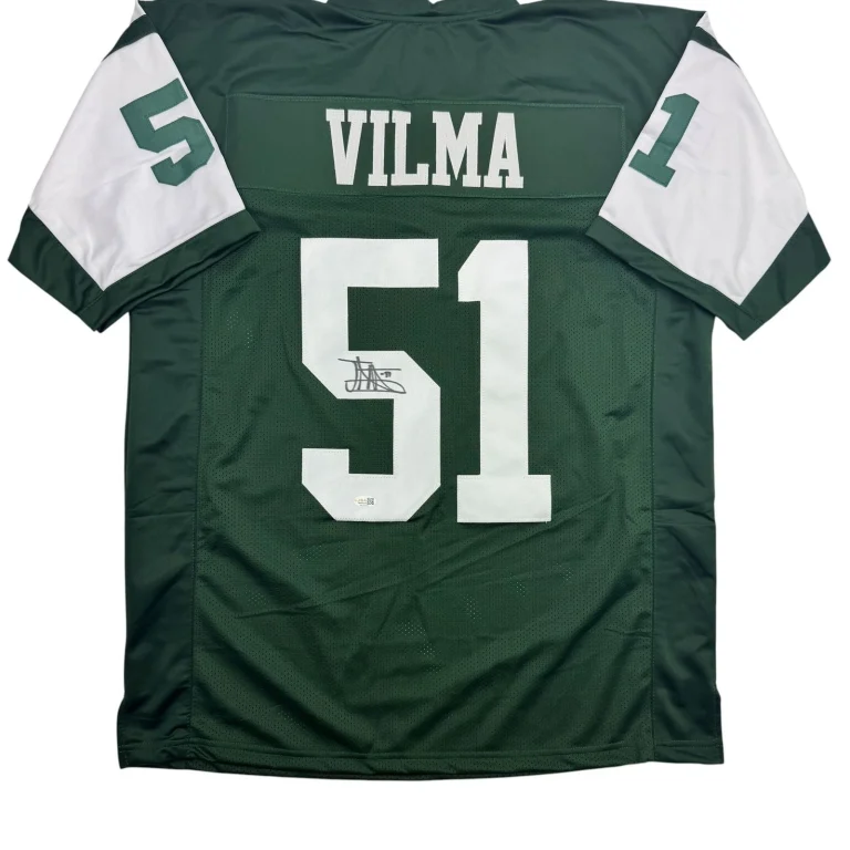 Autographed/Signed Jonathan Vilma New York Green Football Jersey JSA COA