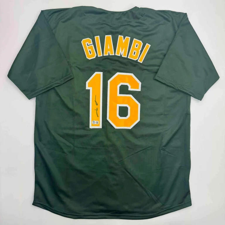 Autographed/Signed Jason Giambi Oakland Green Jersey Beckett BAS COA