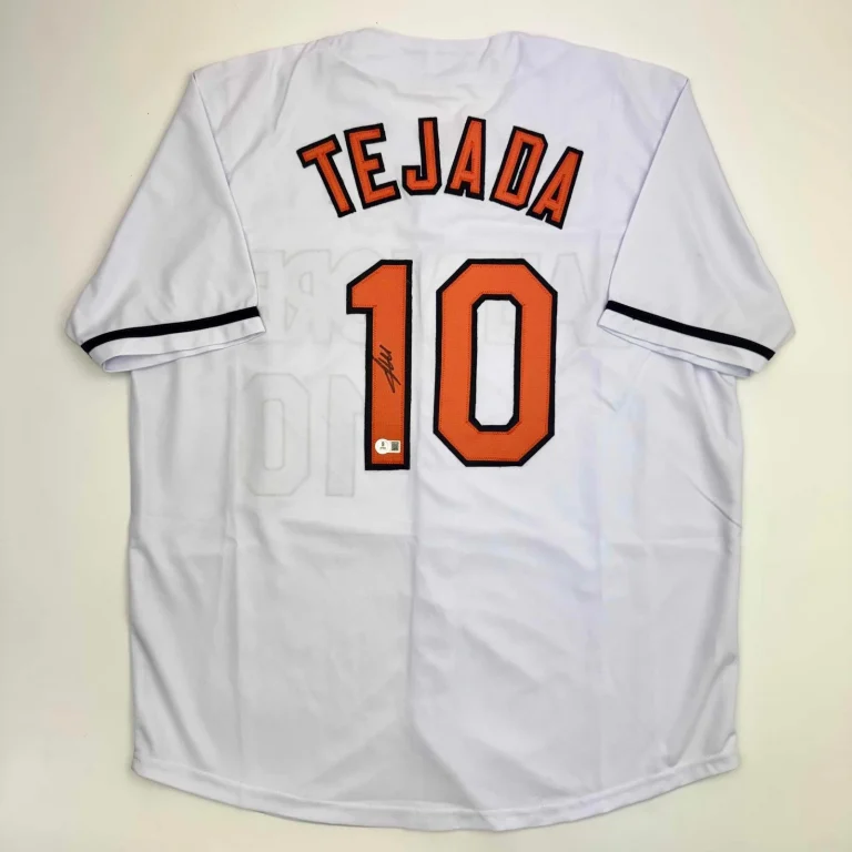 Autographed/Signed Miguel Tejada Baltimore White Jersey Beckett BAS COA