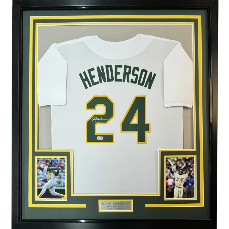 Framed Autographed/Signed Rickey Henderson 33x42 White Jersey BAS COA