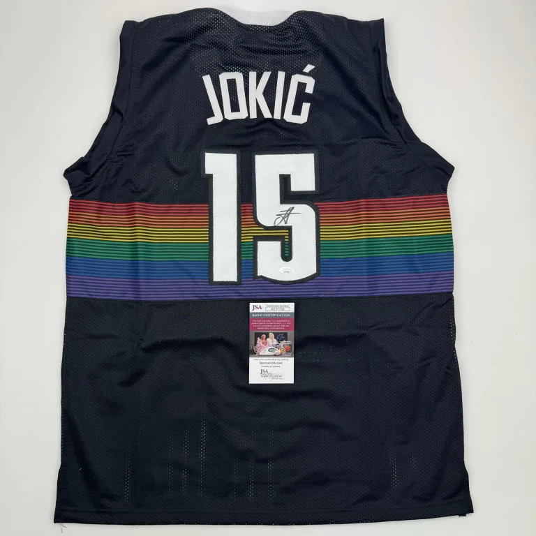 Autographed/Signed Nikola Jokic Denver Black Rainbow Jersey JSA COA
