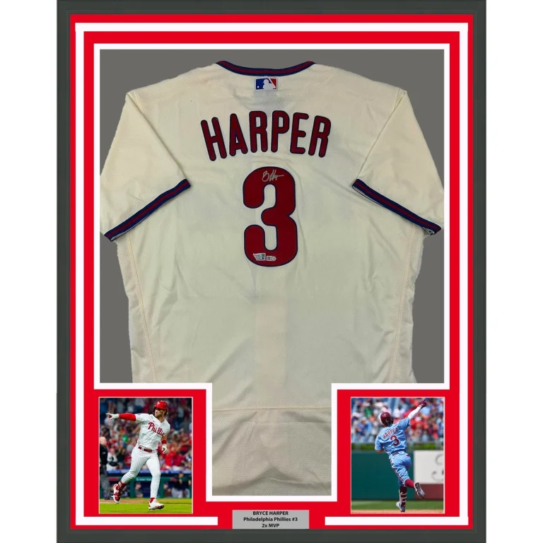 Framed Signed Bryce Harper 35x39 Authentic Jersey Fanatics & MLB COA