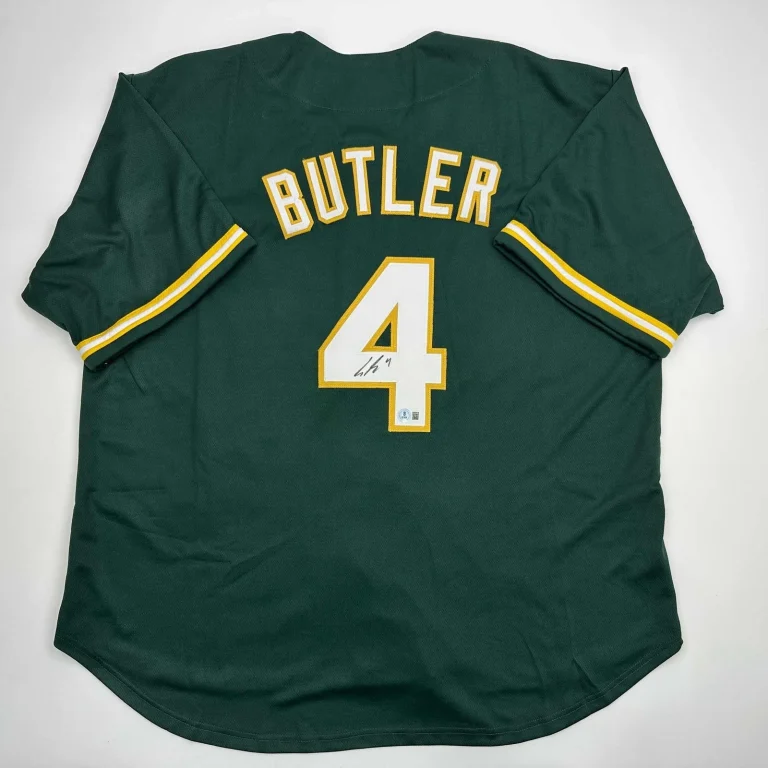 Autographed/Signed Lawrence Butler Oakland Green Jersey Beckett BAS COA