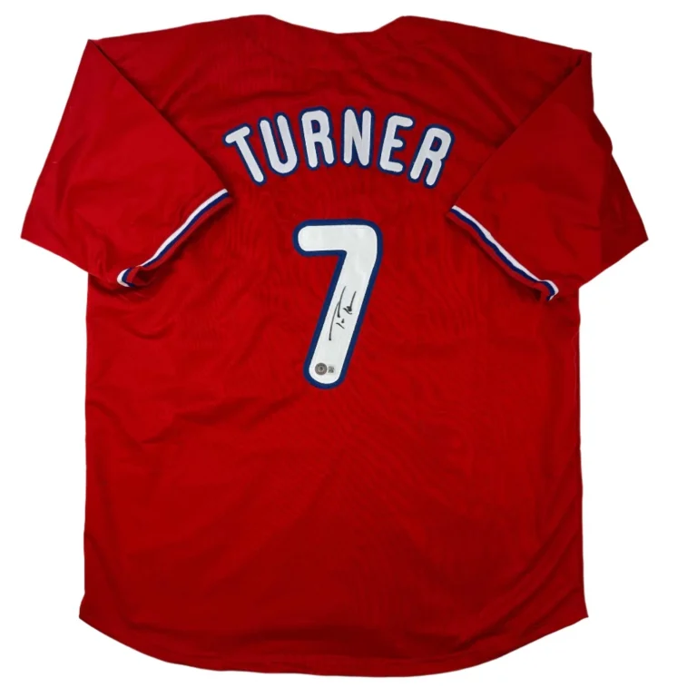 Autographed/Signed Trea Turner Philadelphia Red Jersey Beckett BAS COA