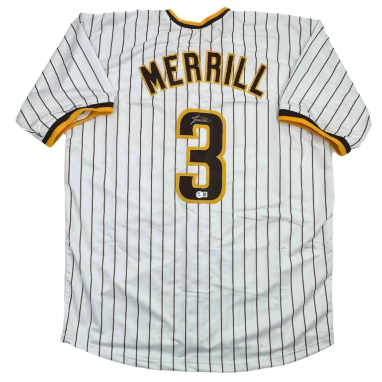 Autographed/Signed Jackson Merrill San Diego Pinstripe Jersey BAS COA