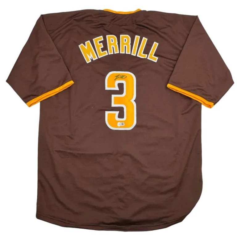 Autographed/Signed Jackson Merrill San Diego Brown Jersey Beckett COA