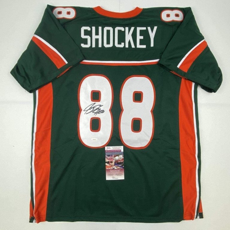 Autographed/Signed Jeremy Shockey Miami Green College Jersey JSA COA