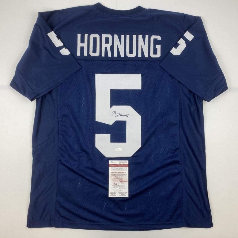Autographed/Signed Paul Hornung Notre Dame Blue College Jersey JSA COA