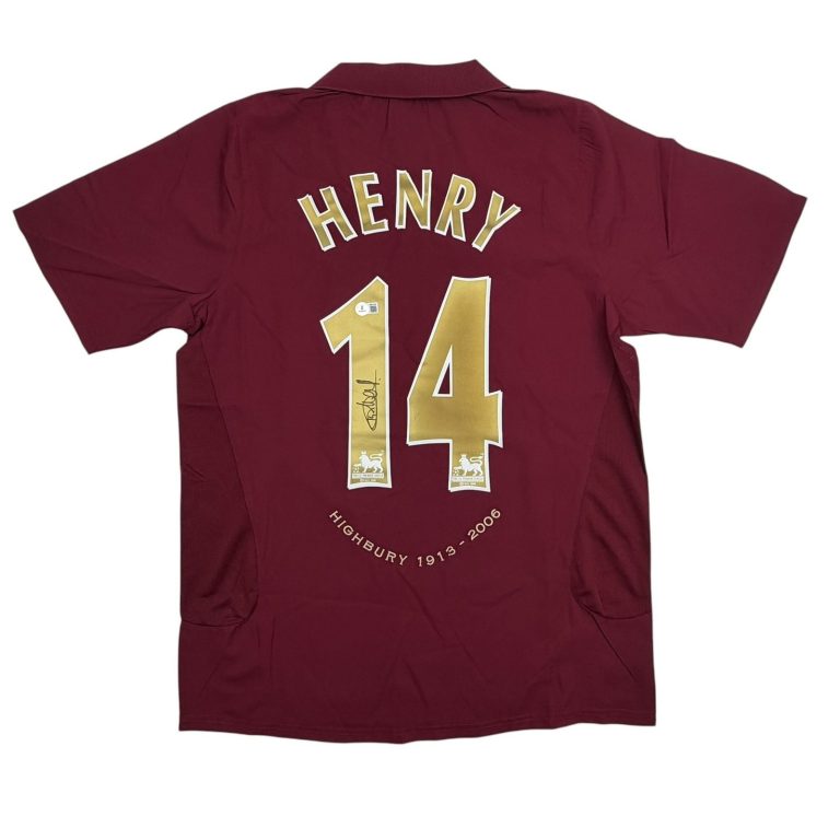 Autographed/Signed Thierry Henry Arsenal Red Soccer Jersey Beckett BAS COA