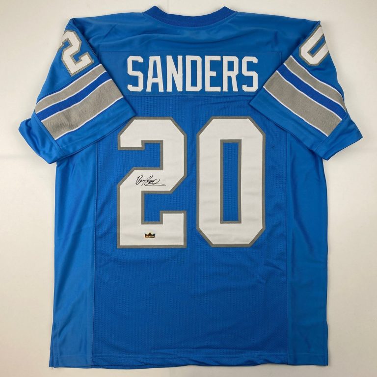 Facsimile Autographed Barry Sanders Detroit Blue Jersey Size Men's XL