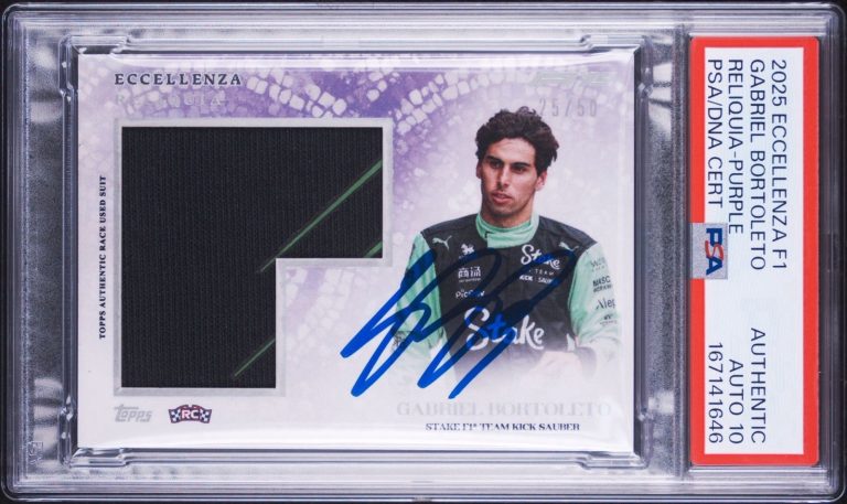2025 Eccellenza F1 Gabriel Bortoleto Race Worn Suit Purple RC /50 PSA AUTO 10