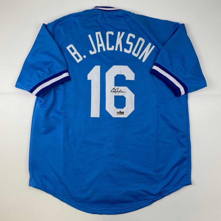 Facsimile Autographed Bo Jackson Kansas City Blue Jersey Size Men's XL