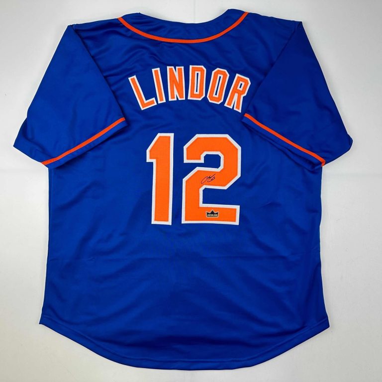 Facsimile Autographed Francisco Lindor New York Blue Jersey Size Mens XL