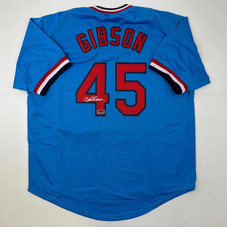 Facsimile Autographed Bob Gibson St. Louis Blue Auto Jersey Men's XL