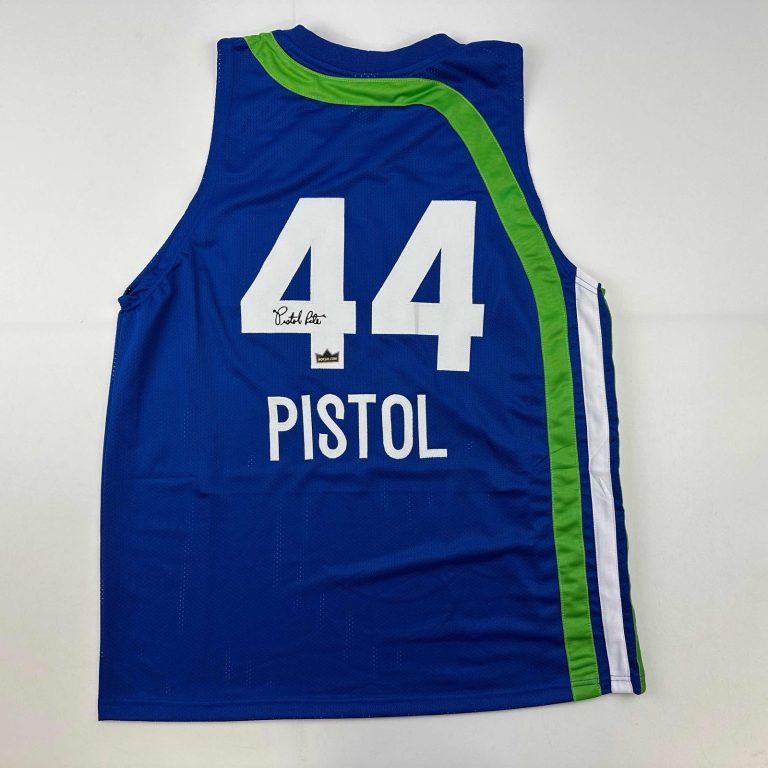 Facsimile Autographed Pistol Pete Maravich Atlanta Blue Auto Jersey XL