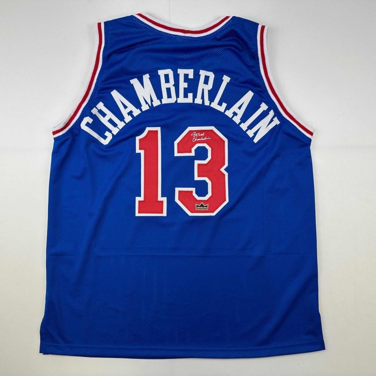 Facsimile Autographed Wilt Chamberlain Philadelphia Blue Auto Jersey XL