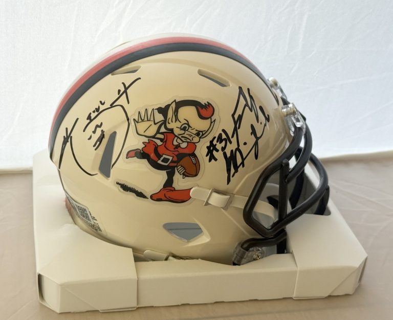 Hanford Dixon & Frank Minnifield signed Cleveland Browns Retro mini helmet COA