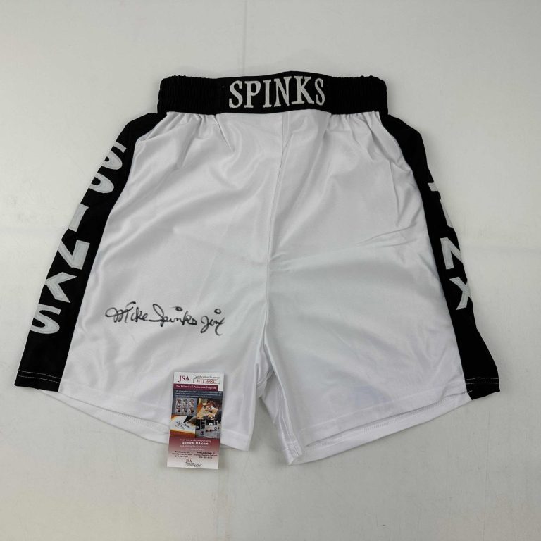 Autographed/Signed Michael Jinx Spinks White Boxing Trunks/Shorts JSA COA