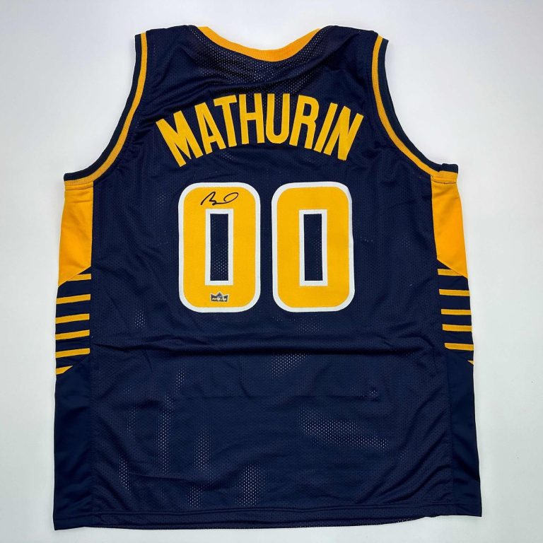 Facsimile Autographed Bennedict Mathurin Indiana Blue Jersey Men's XL