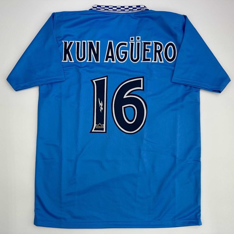 Facsimile Autographed Sergio Kun Aguero Manchester City Blue Jersey XL